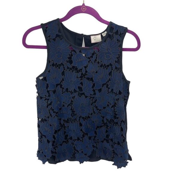Postmark Anthropologie Womens Koria Floral Lace Shell Top Blouse Blue Small - Picture 4 of 10